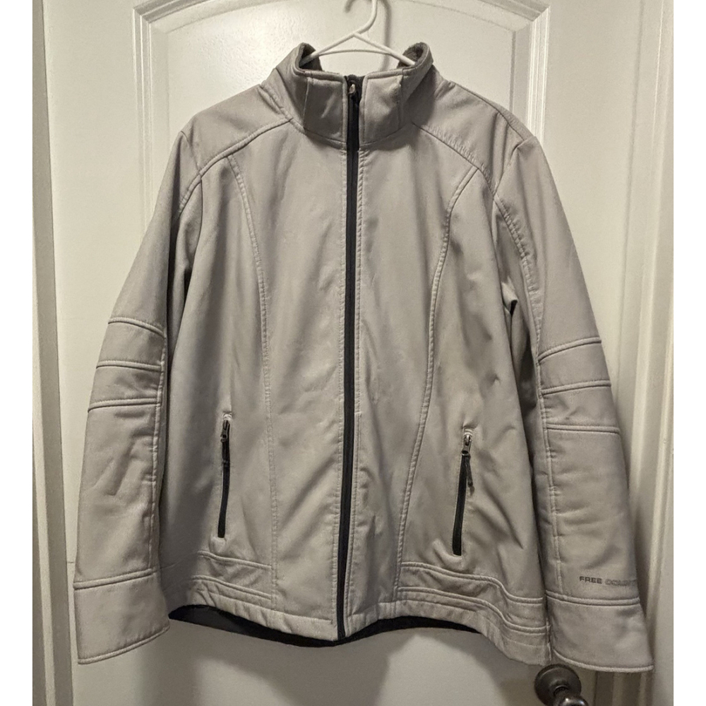 Free Country Women’s 1X Softshell Jacket Gray Fleece Lined Full Zip